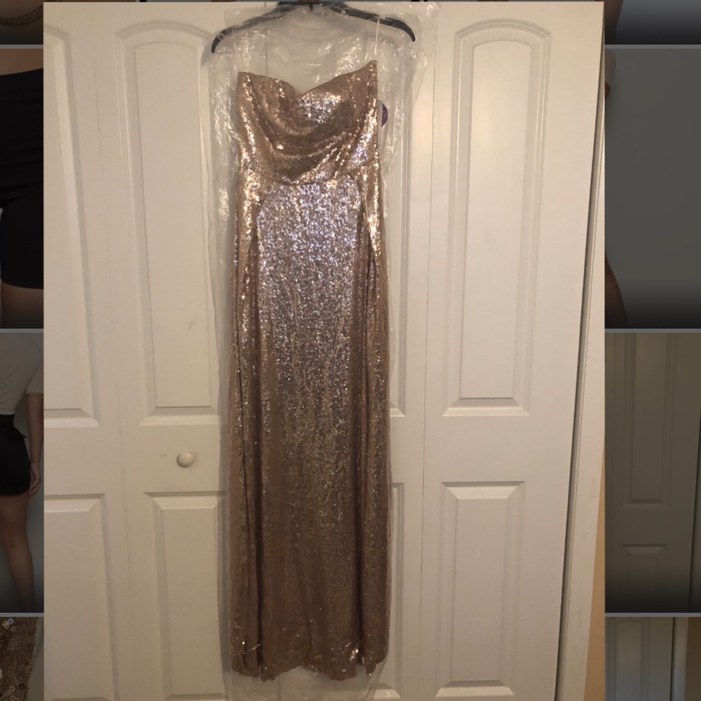 Windsor strapless rose gold sequin dress
